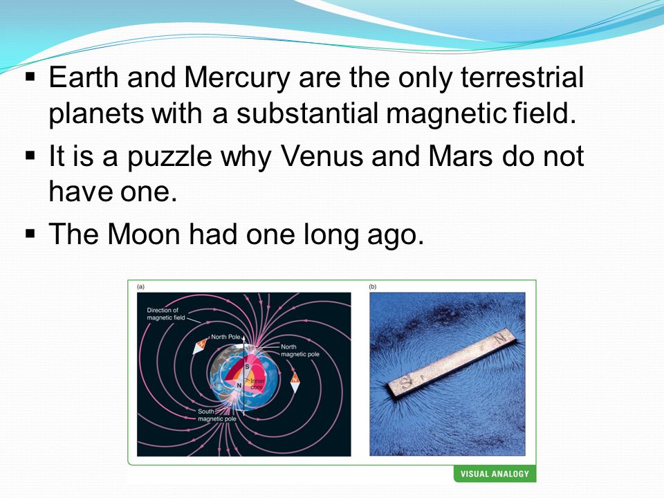  Earth and Mercury are the only terrestrial planets with a substantial magnetic field.