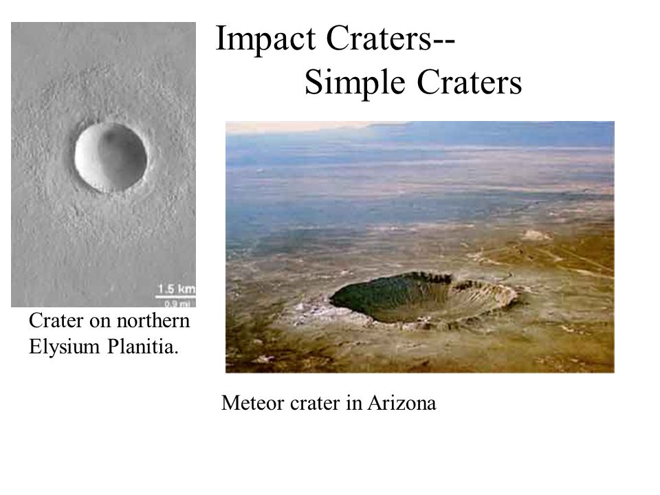 Impact Craters-- Simple Craters Crater on northern Elysium Planitia. Meteor crater in Arizona