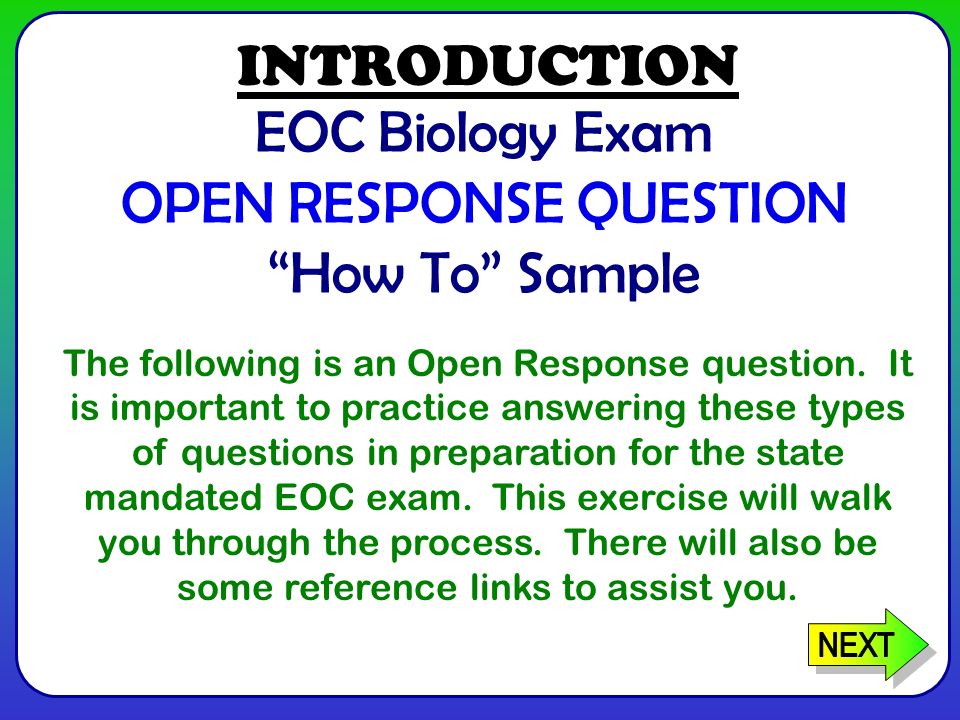 EOC Biology Exam OPEN RESPONSE QUESTION How To Sample The