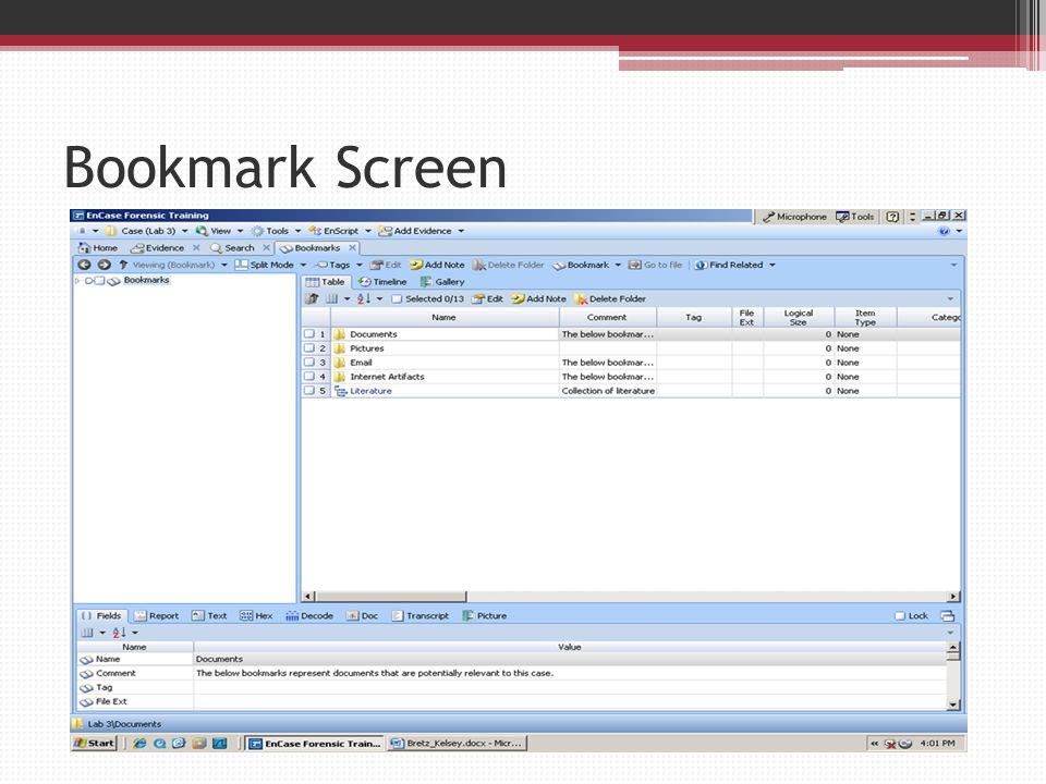 Bookmark Screen