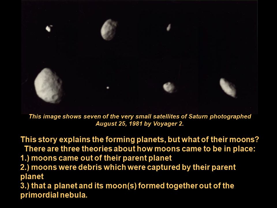 This story explains the forming planets, but what of their moons.