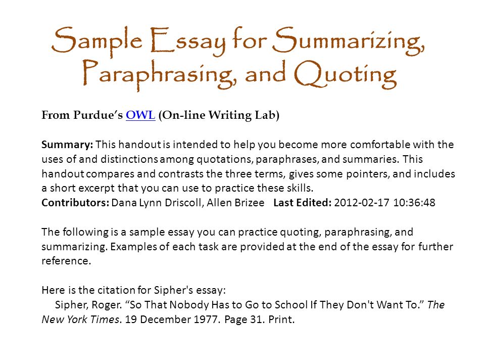 Paraphrasing Summarizing And Quoting Paraphrasing Accurate Itemization Of Points Alters The Wording Of The Passage Without Changing Its Meaning Retains Ppt Download