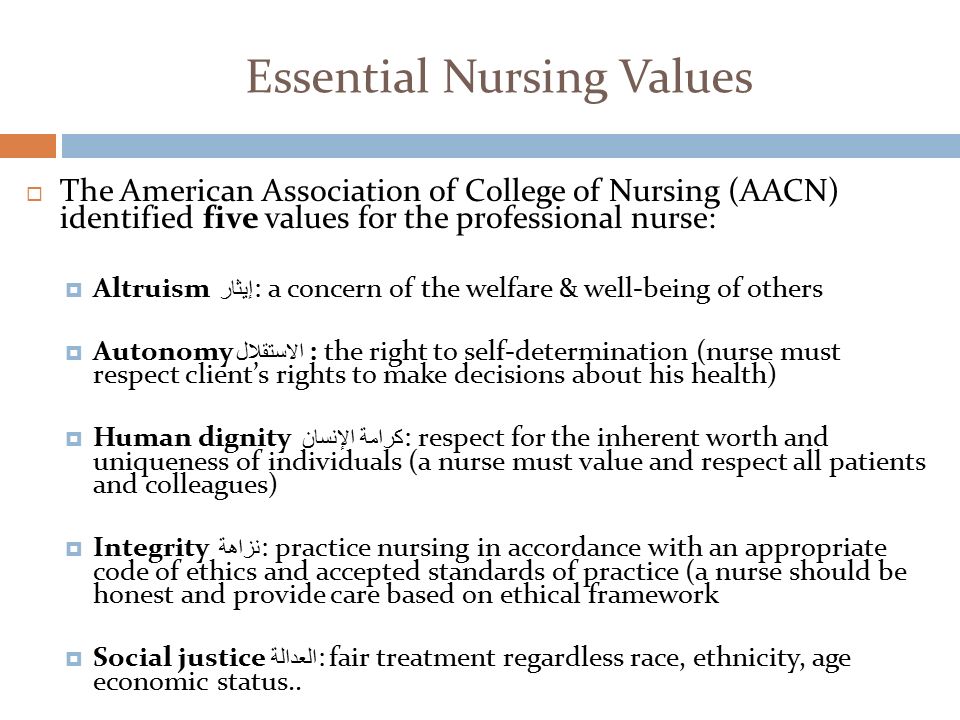 professional nursing values include