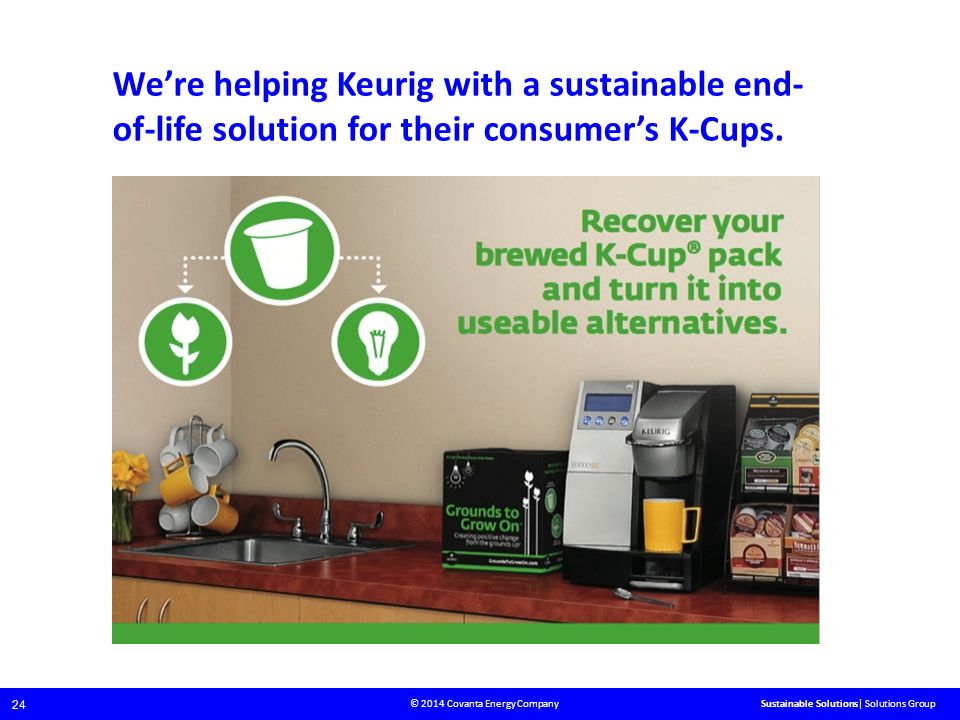 © 2014 Covanta Energy Company 24 Sustainable Solutions| Solutions Group We’re helping Keurig with a sustainable end- of-life solution for their consumer’s K-Cups.