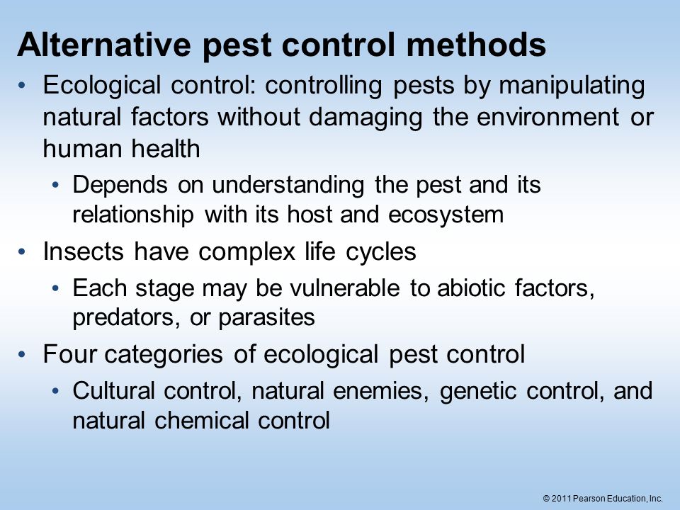alternative pest control pest management 35 2011 pearson education inc alternative pest control chapter 13 pests and pest control alternative pest control pest management 35 2011 pearson education inc alternative pest control chapter 13 pests and pest control