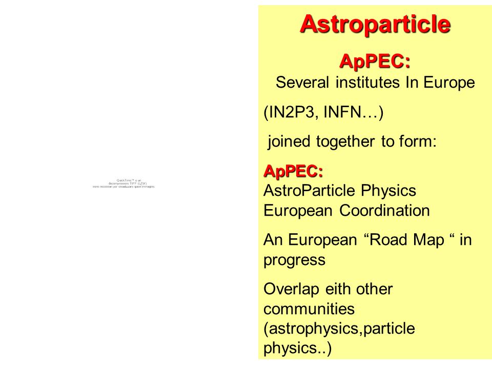 Astroparticle, space physics and INFN (Istituto Nazionale di Fisica Nuclare ) F Ronga INFN LNF Frascati INFN was established for nuclear and particle physics.