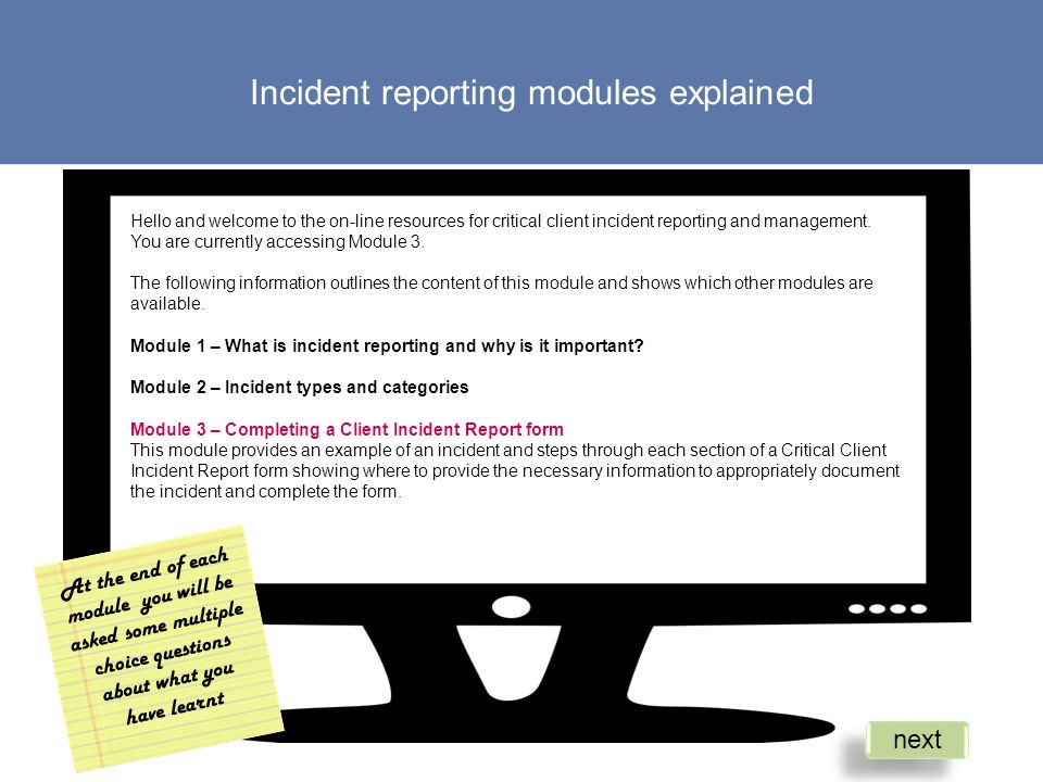 module 3 completing a client incident report form next centre for what is incident report form
