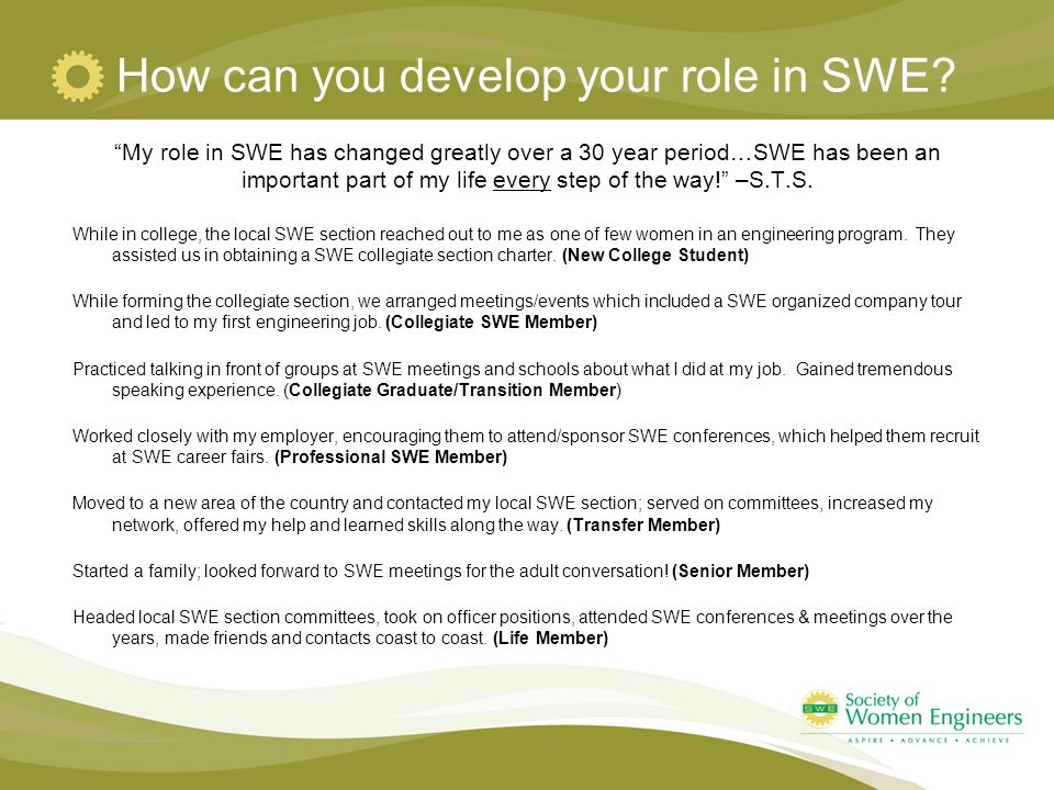 How can you develop your role in SWE.