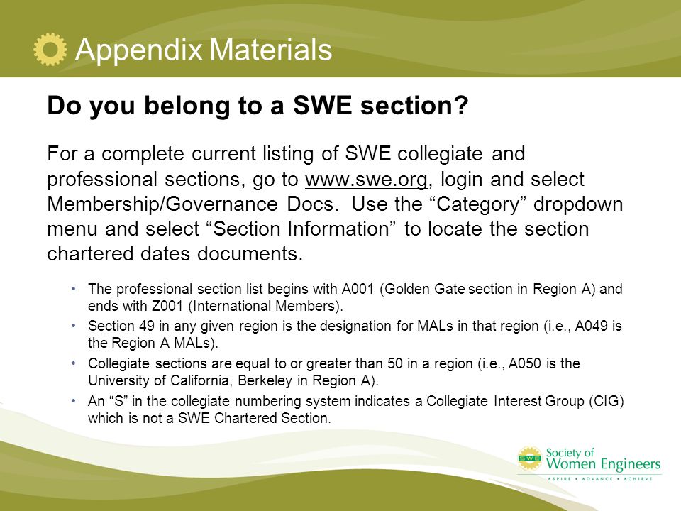 Appendix Materials Do you belong to a SWE section.