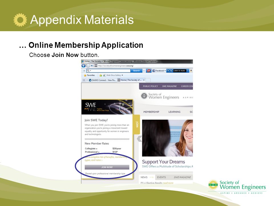 Appendix Materials … Online Membership Application Choose Join Now button.