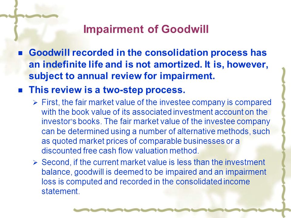 Impairment of Goodwill Goodwill recorded in the consolidation process has an indefinite life and is not amortized.