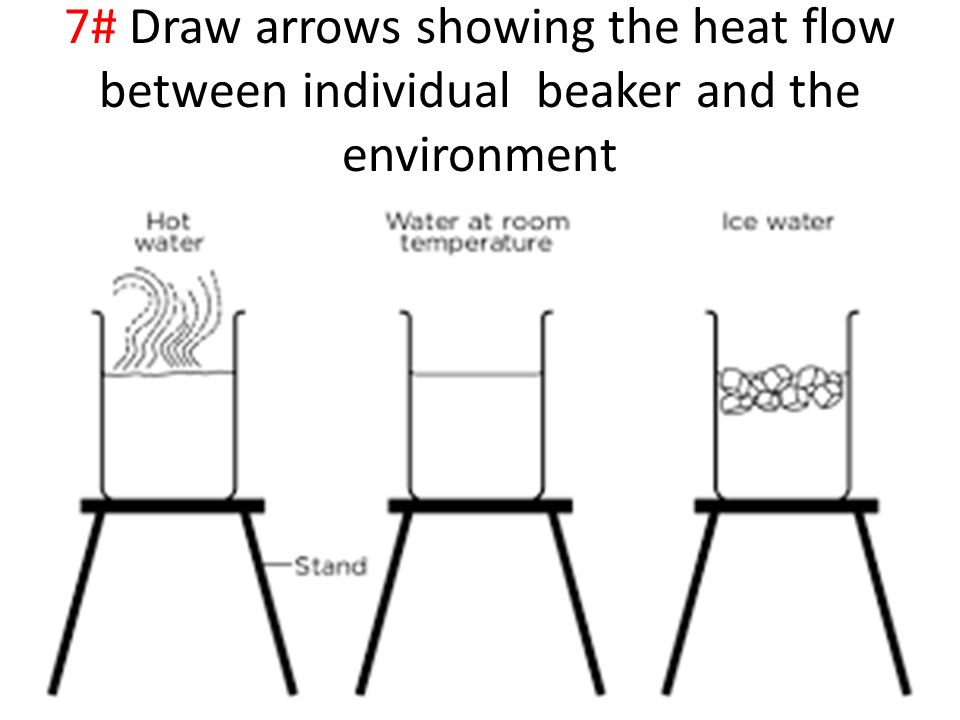 7# Draw arrows showing the heat flow between individual beaker and the environment