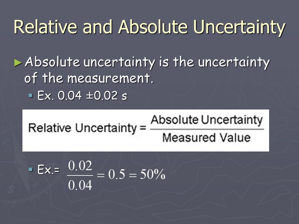 Relative and Absolute Uncertainty ► Absolute uncertainty is the uncertainty of the measurement.