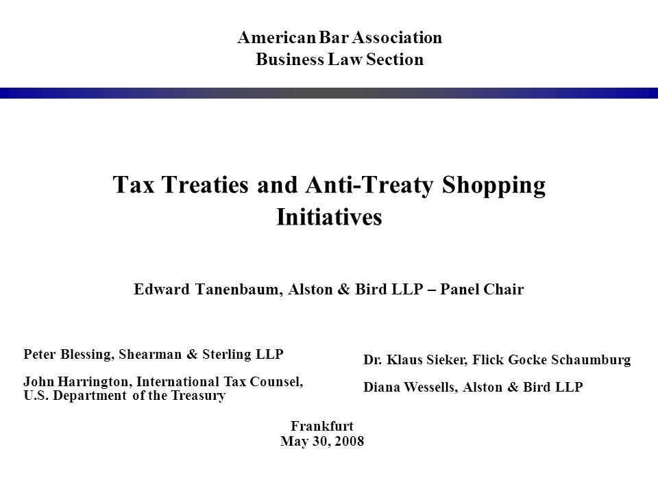 Tax Treaties And Anti Treaty Shopping Initiatives Edward