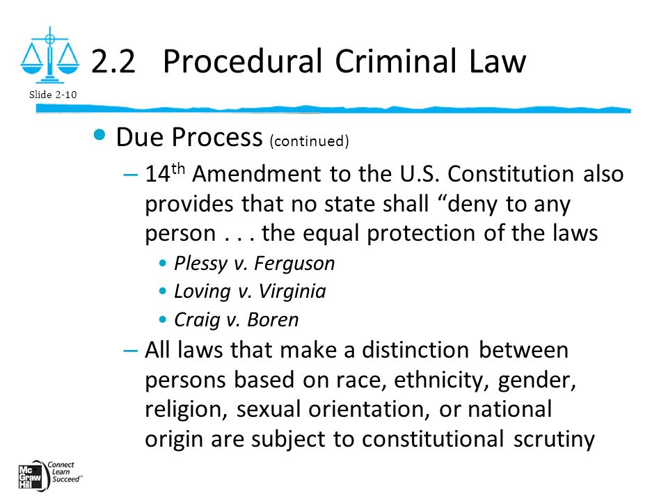 Slide Procedural Criminal Law Due Process (continued) – 14 th Amendment to the U.S.