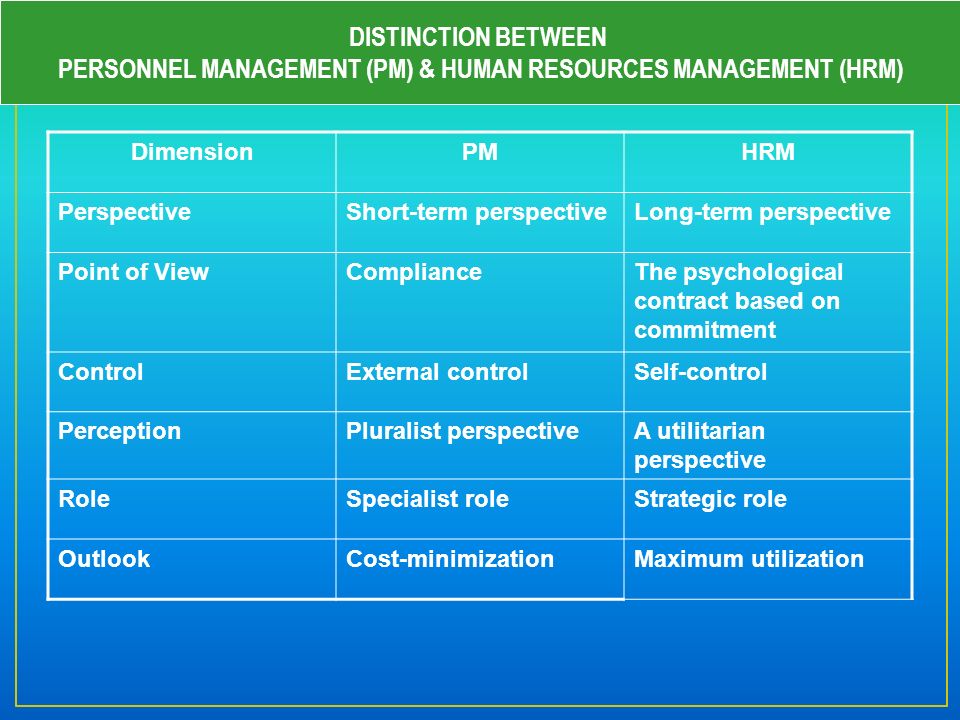 difference between personal management and hrm