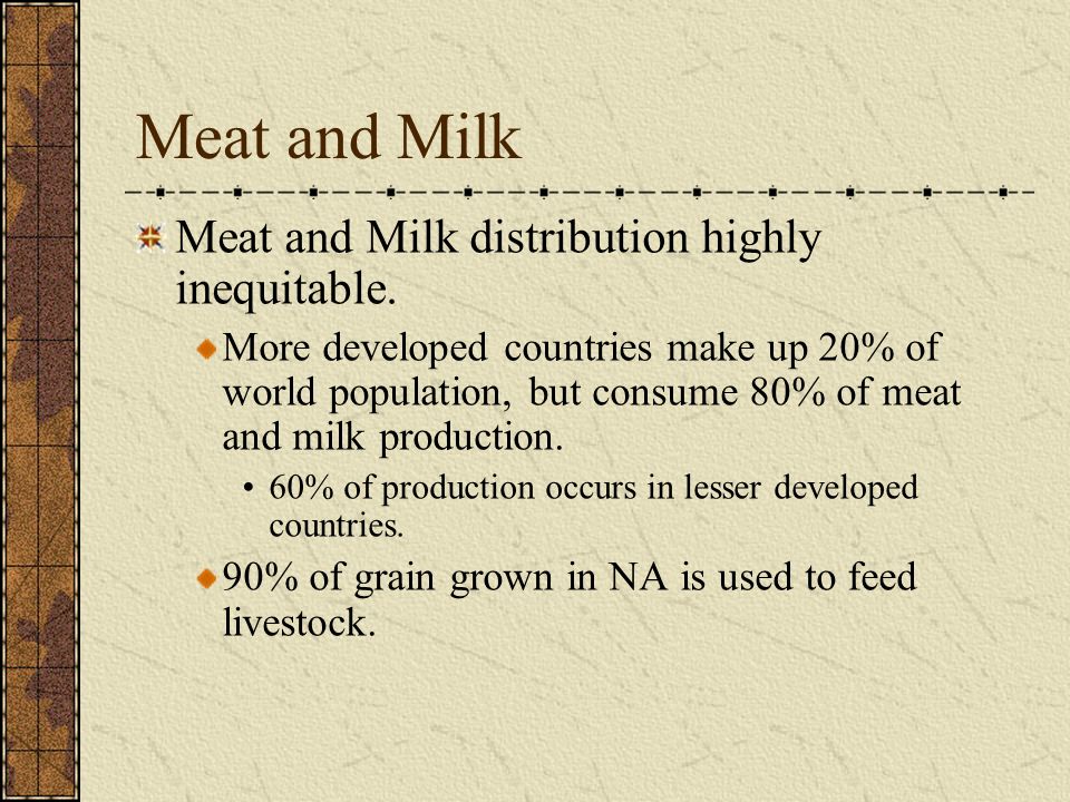 Meat and Milk Meat and Milk distribution highly inequitable.