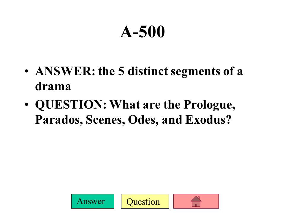 Question Answer A-400 ANSWER: the place for the chorus, the dancing place QUESTION: What is the orchestra