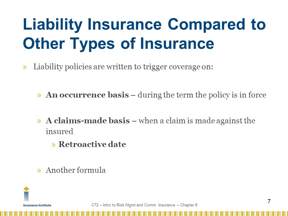 Chapter 8 Liability Insurance 1 C72 Intro To Risk Mgmt And Comm Insurance Chapter 8 Objectives Describe In General Terms The Coverage Provided Ppt Download