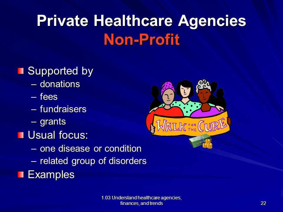 Private Healthcare Agencies 1.03 Understand healthcare agencies, finances, and trends 21