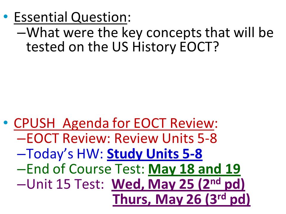 Eoct review questions us history Eoct review questions us history