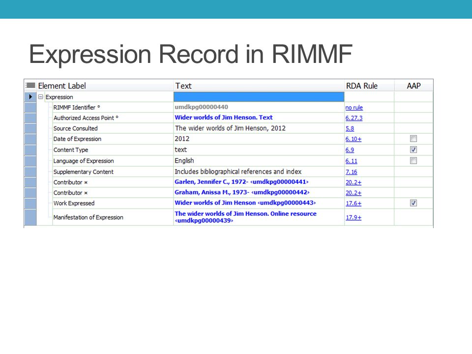Expression Record in RIMMF