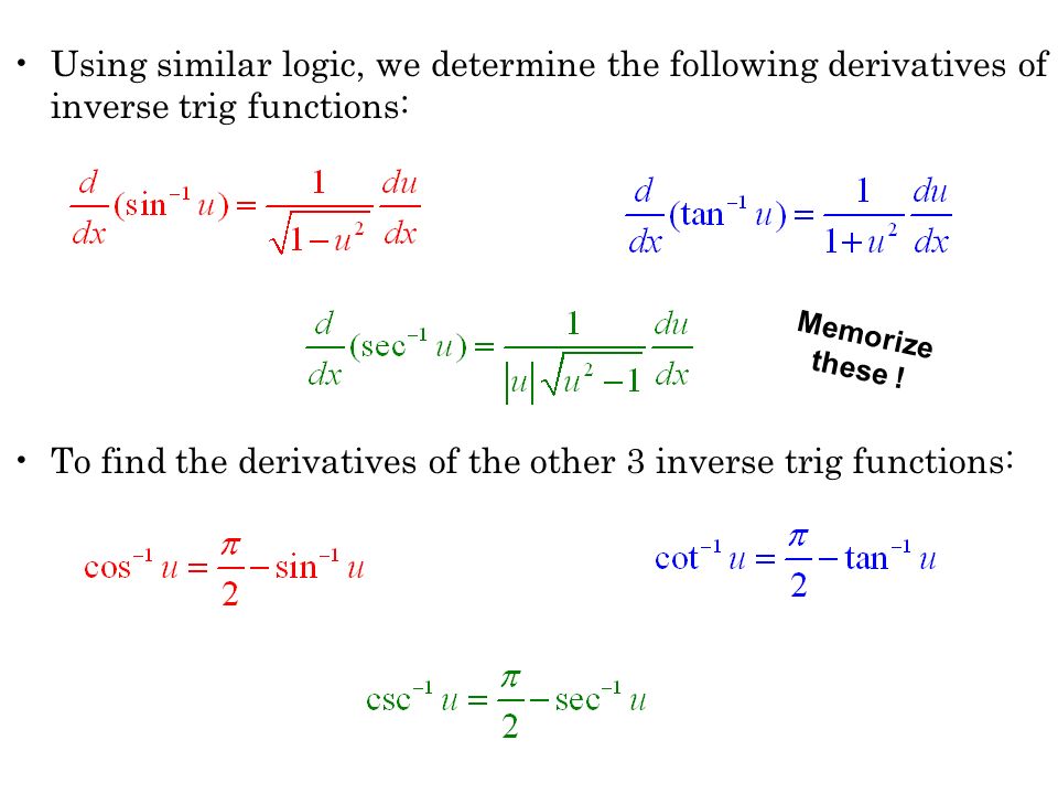 Ch. 4 – More Derivatives 4.3 – Derivatives of Inverse Trig Functions ...