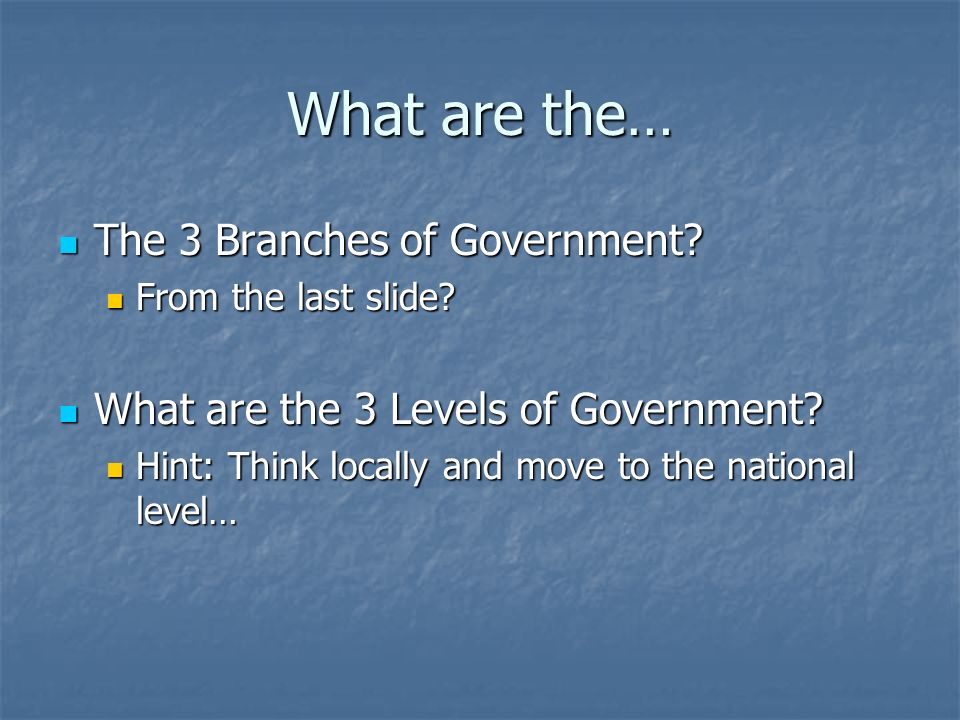 What are the… The 3 Branches of Government. The 3 Branches of Government.