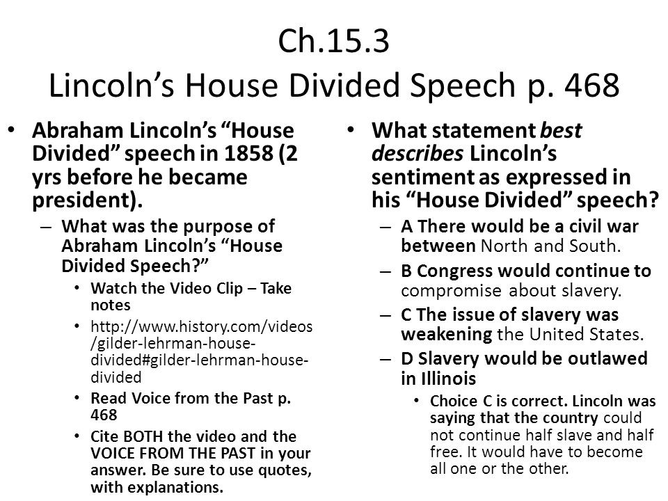 lincoln's house divided speech significance