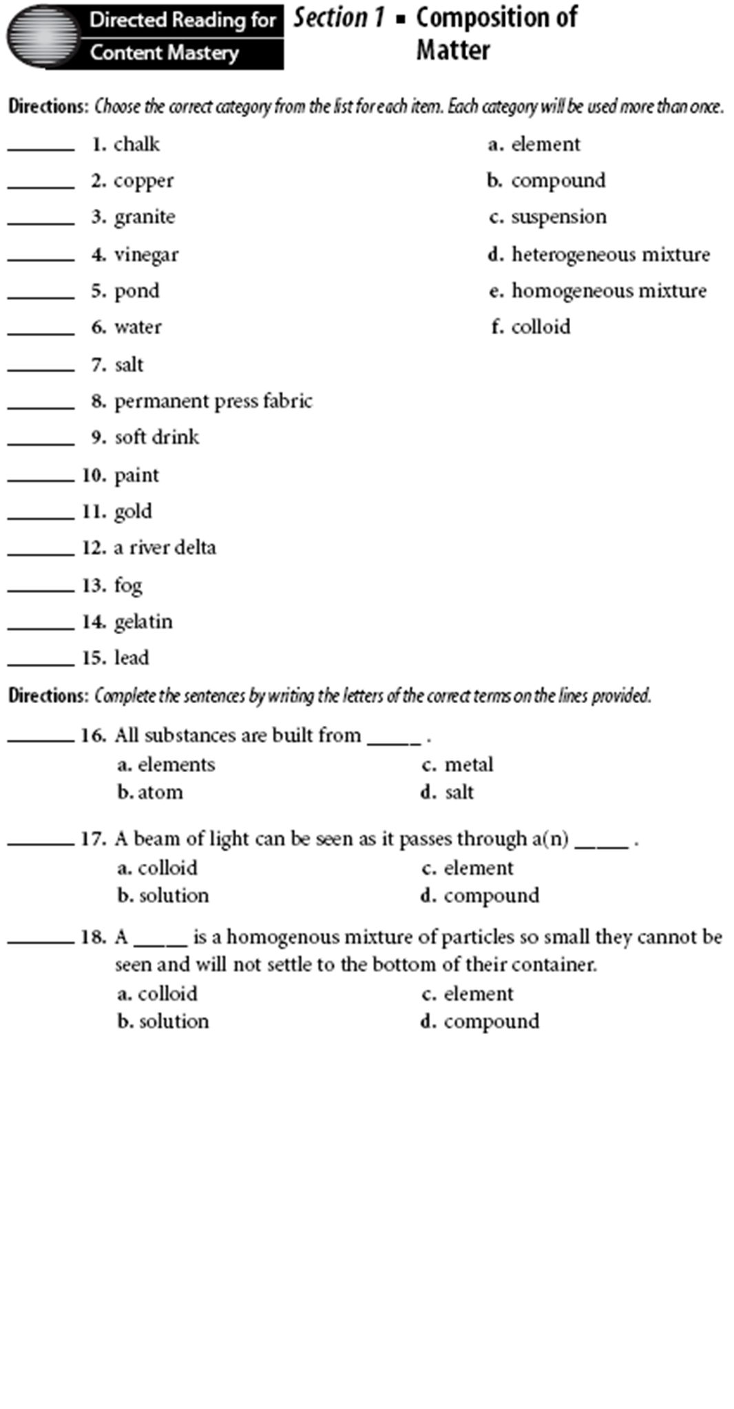 CLASSIFICATION OF MATTER - ppt video online download Inside Composition Of Matter Worksheet Answers