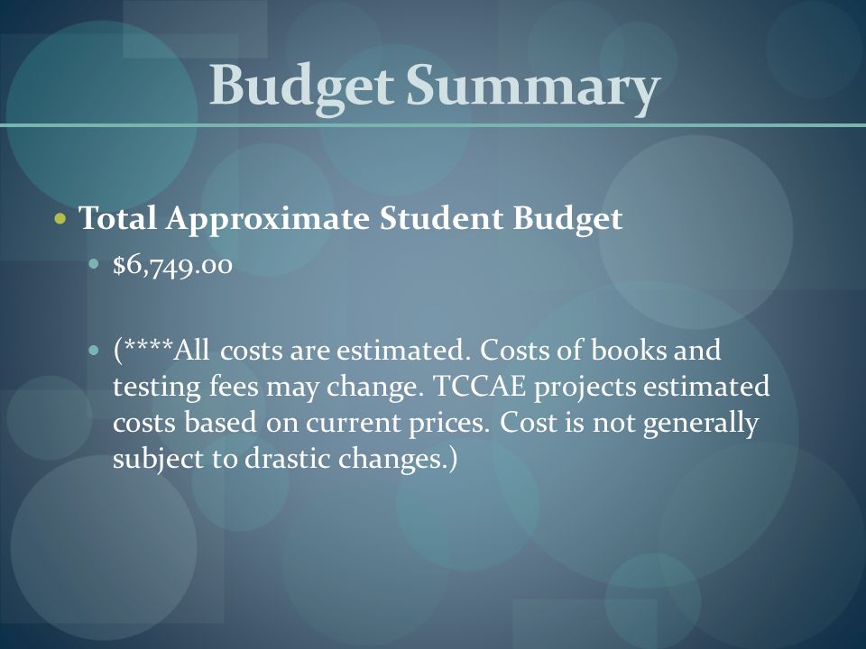 Budget Summary Total Approximate Student Budget $6, (****All costs are estimated.