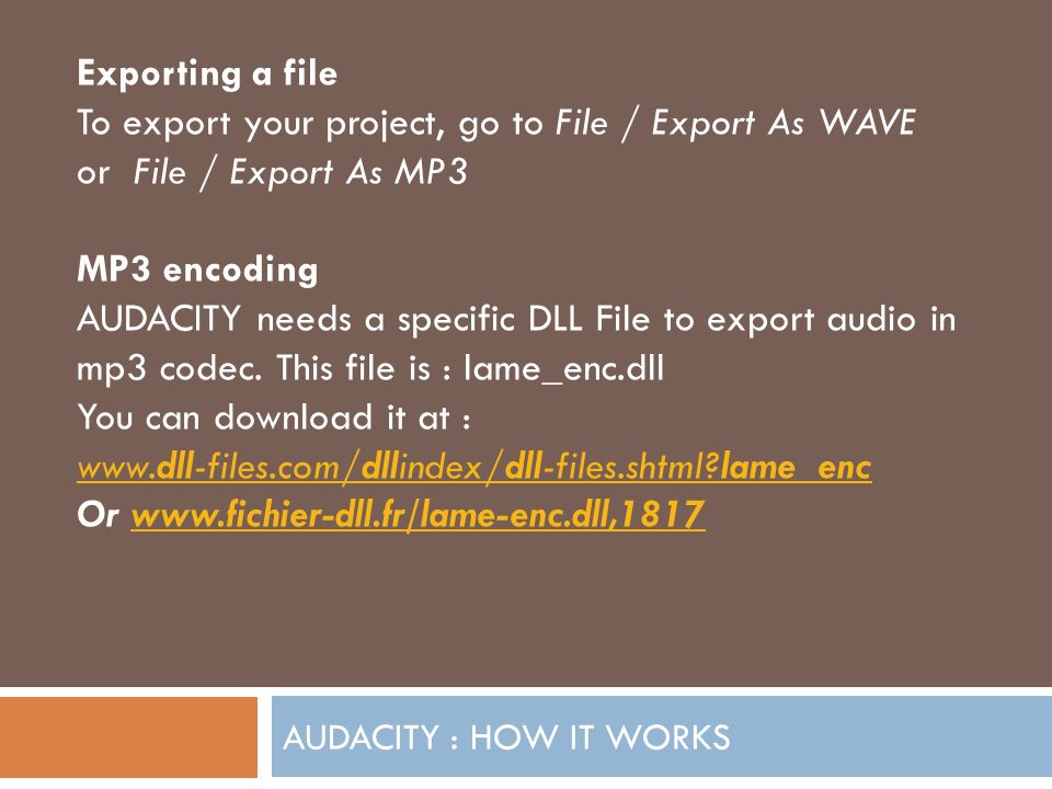 SCARICA LAME ENC.DLL AUDACITY