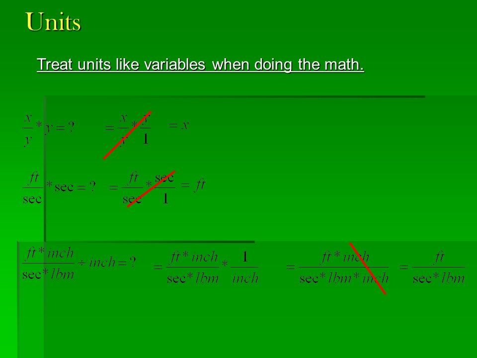 Units Treat units like variables when doing the math.
