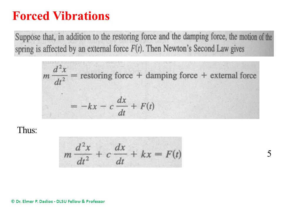 Applications of Second Order Differential Equations : Vibration of Spring ©  Dr. Elmer P. Dadios - DLSU Fellow & Professor Thus the general solution is:  - ppt download