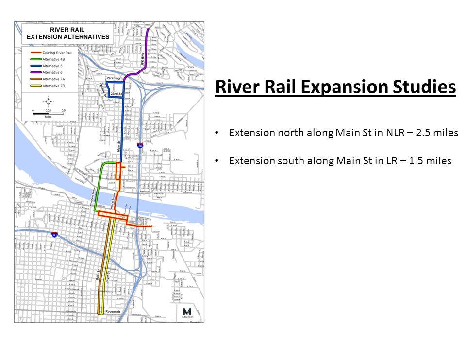 River Rail Expansion Studies Extension north along Main St in NLR – 2.5 miles Extension south along Main St in LR – 1.5 miles