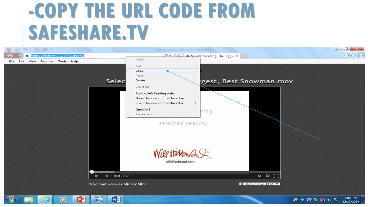 -COPY THE URL CODE FROM SAFESHARE.TV