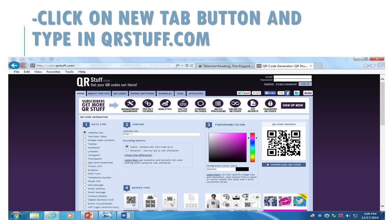 -CLICK ON NEW TAB BUTTON AND TYPE IN QRSTUFF.COM