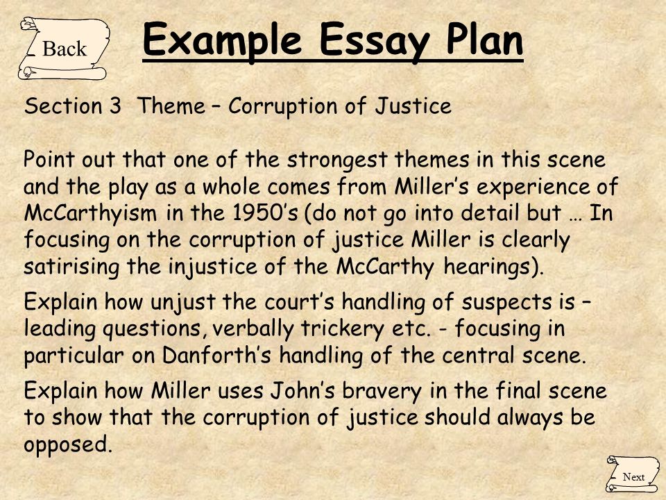 Mental Health Essays Example Essay Plan Back Next Section Theme Corruption Of Justice Point Out That One Science Essay Questions also Easy Persuasive Essay Topics For High School The Crucible Arthur Miller Quiz Themes Summaries Quotes Language Essay Samples For High School Students