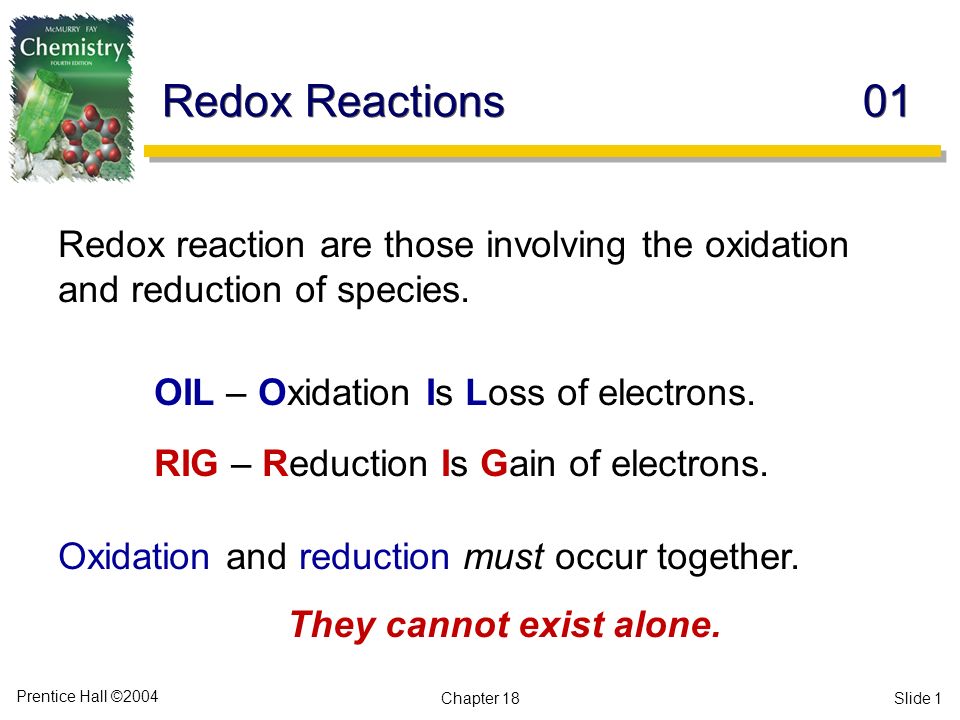 Prentice Hall ©2004 Chapter 18Slide 1 Redox reaction are those ...