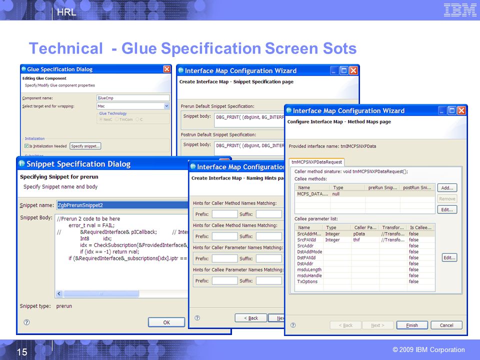 HRL © 2009 IBM Corporation 15 Technical - Glue Specification Screen Sots