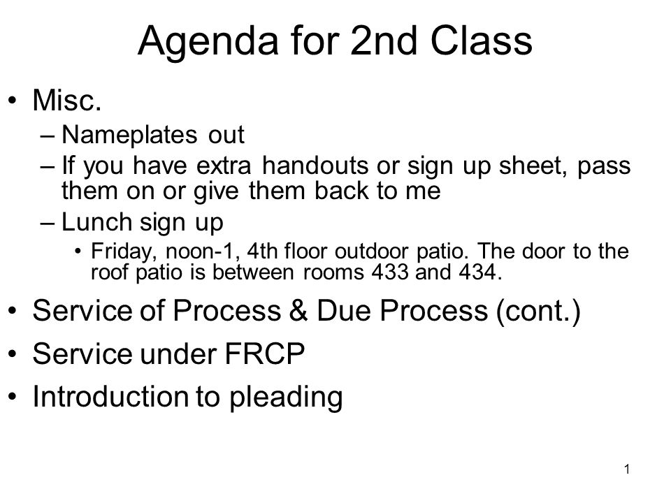 1 Agenda for 2nd Class Misc.