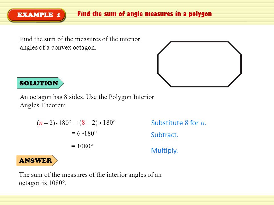 Example 1 Find The Sum Of Angle Measures In A Polygon Find