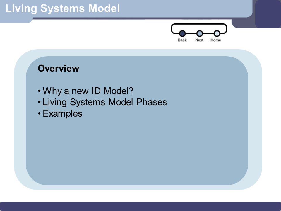 Living Systems Model Overview Why a new ID Model Living Systems Model Phases Examples