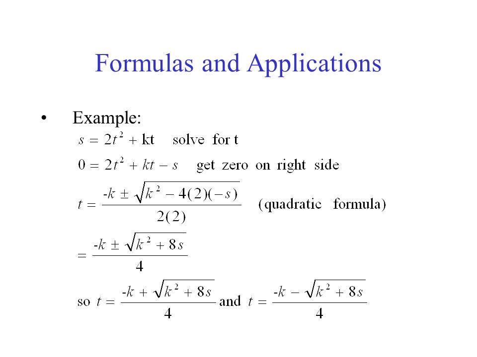 Formulas and Applications Example: