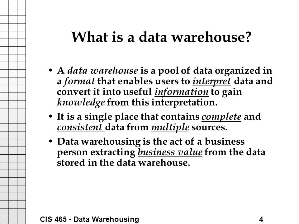 Cis Data Warehousing1 Warehousing Version 13 Ppt 4 Cis