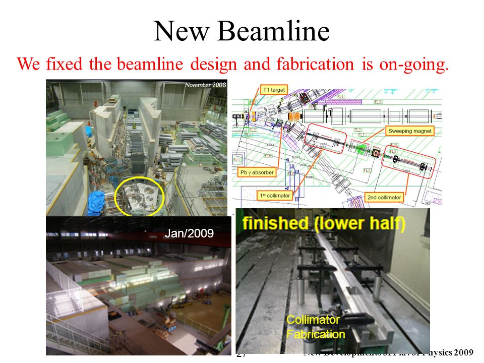 New Developments of Flavor Physics 2009 New Beamline 27 Jan/2009 Collimator Fabrication We fixed the beamline design and fabrication is on-going.