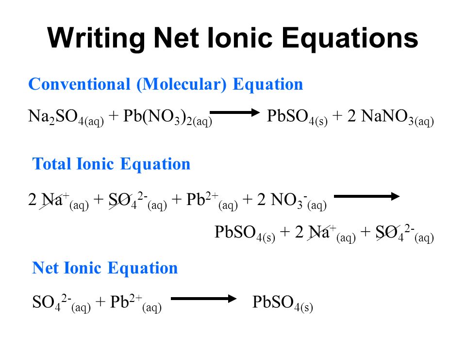 Writing Net Ionic Equations Na 2 SO 4(aq) + Pb(NO 3 ) 2(aq) PbSO 4(s) + 2.....