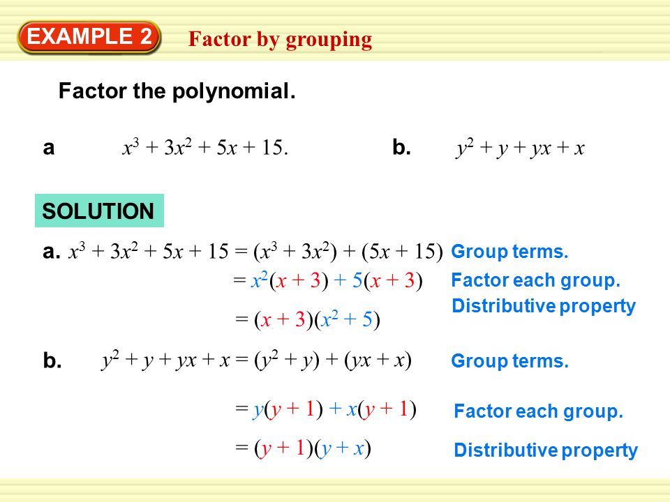 Warm Up Exercises Factor Out A Common Binomial Example 1 2x X 4 3 X 4 A 3y 2 Y 2 5 2 Y B Factor 1 From 2 Y Distributive Property Ppt Download