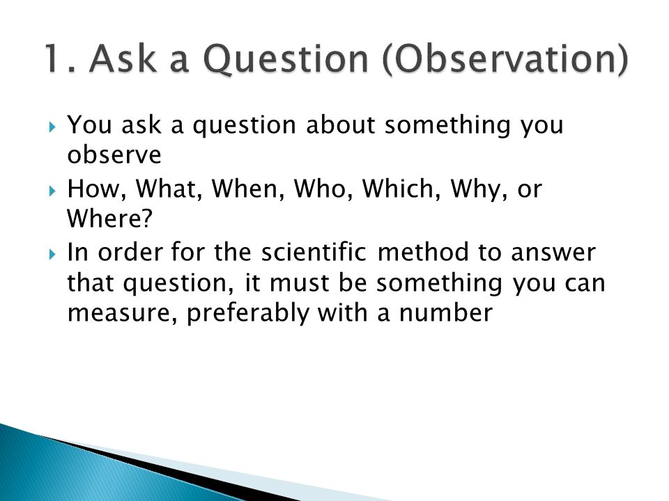  You ask a question about something you observe  How, What, When, Who, Which, Why, or Where.