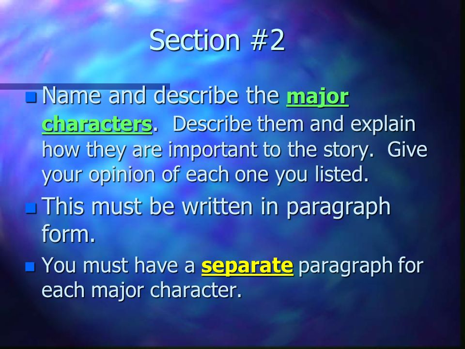 Section # 1 n Name of book n The author n Other books you have read by the author.